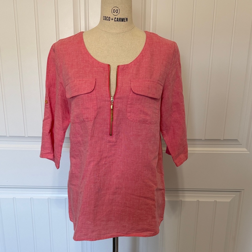 Ellen Tracy Coral Blouse with Zipper Accent